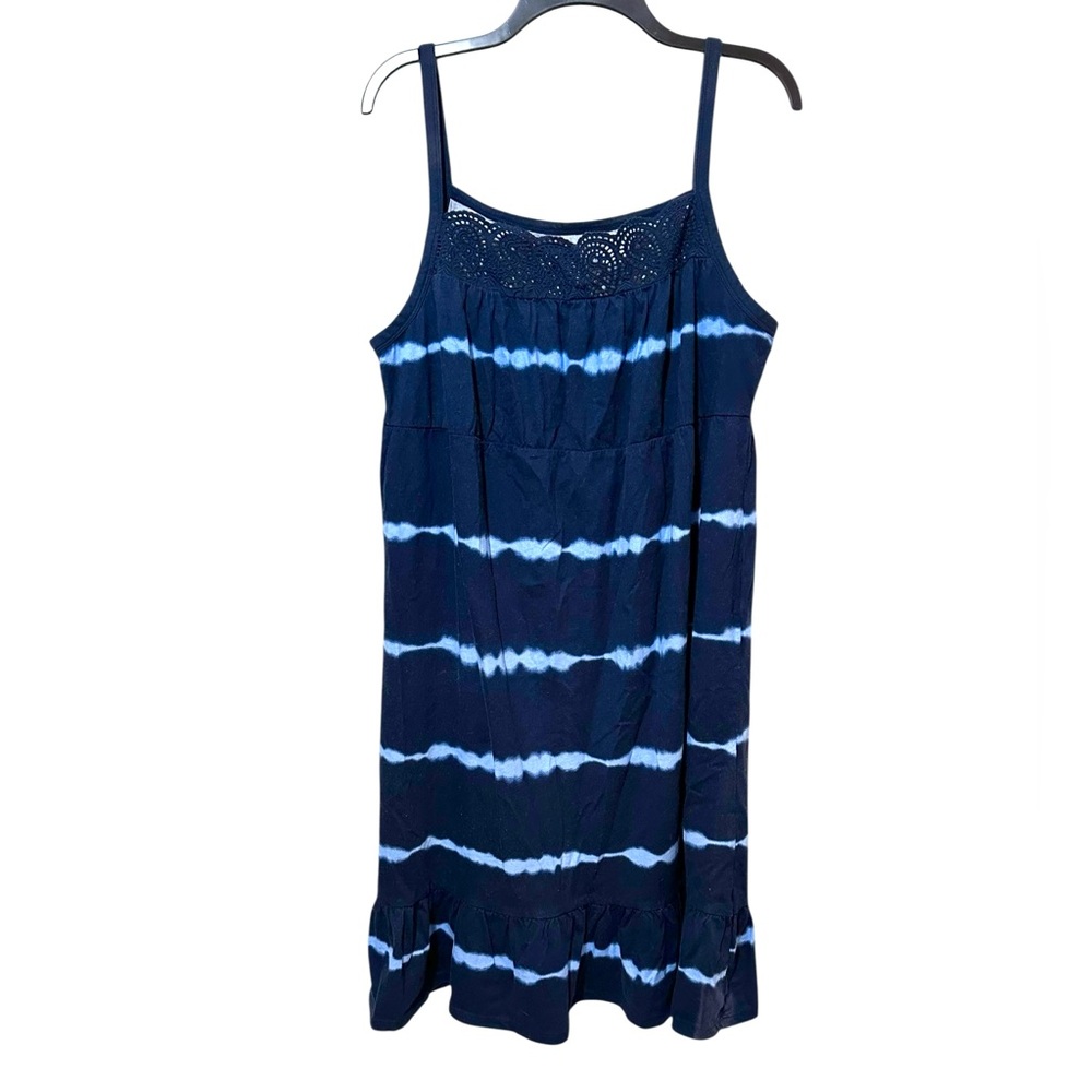 FADED GLORY 100% cotton blue tie dye lace trim sundress size XL (16-18)